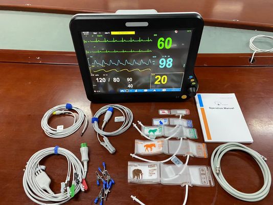 جهاز مراقبة معدل ضربات القلب الجراحي الاستخدام البيطري 15 بوصة مع ECG NIBP SPO2